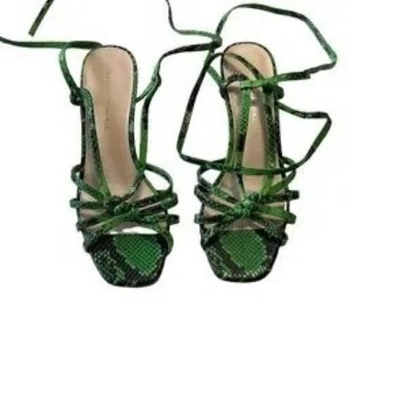 NWOB Loeffler Randall Libby Green Leather Snake Print Ankle Wrap Sandals/Sz. 5B - Picture 5 of 10